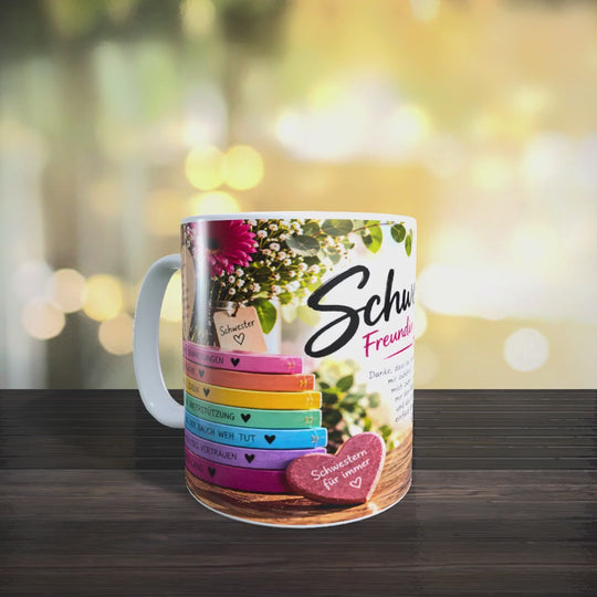 Video der Schwester-Tasse „Freundin fürs Leben“ aus verschiedenen Perspektiven