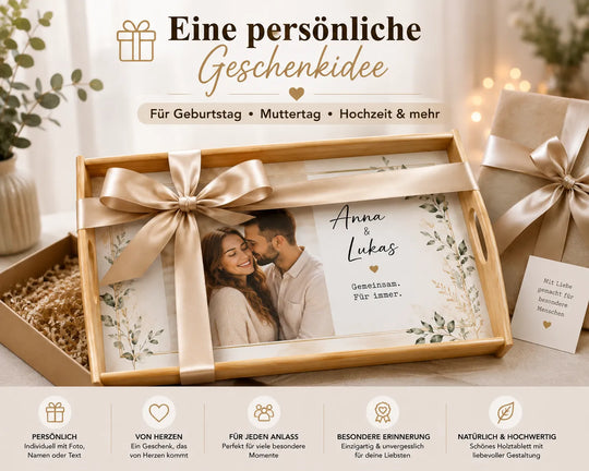 Personalisiertes Serviertablett mit Foto und Namen als persönliche Geschenkidee