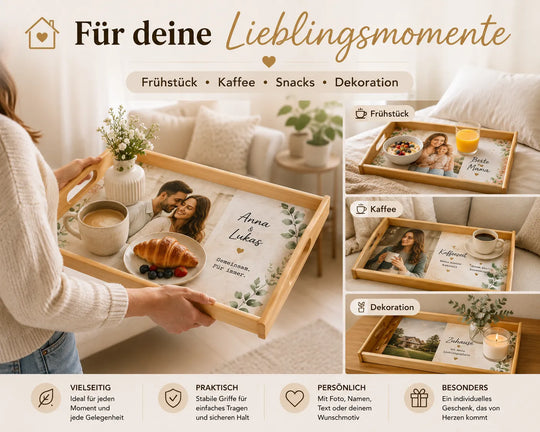 Personalisiertes Holztablett für Frühstück, Kaffee, Snacks und Dekoration