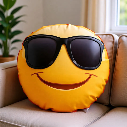 Rundes Smileykissen mit Sonnenbrille Design – Cool Smiley als personalisiertes Zierkissen