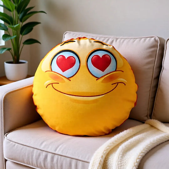 Smileykissen mit Herzaugen Design – personalisiertes Rundkissen für Sofa oder Geschenk