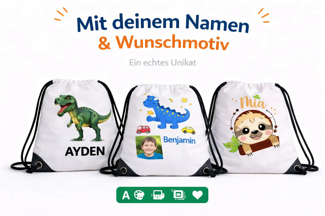 Sportbeutel mit Name, Foto und Wunschmotiv personalisieren
