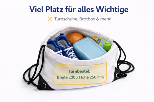 Sportbeutel mit Stauraum für Schuhe, Brotdose und weitere Sachen