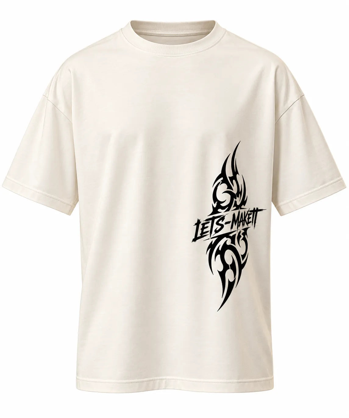 Tribal Streetwear Oversize T-Shirt in Coconut Milk mit schwarzem seitlichem Frontprint