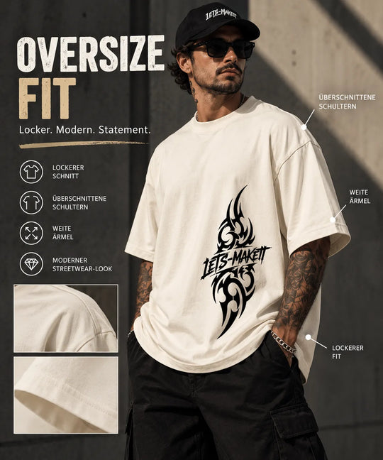 Tribal Streetwear Oversize T-Shirt mit überschnittenen Schultern und lockerem Unisex Fit