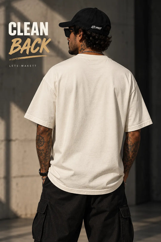 Rückansicht des Tribal Streetwear Oversize T-Shirts in Coconut Milk ohne Rückenprint