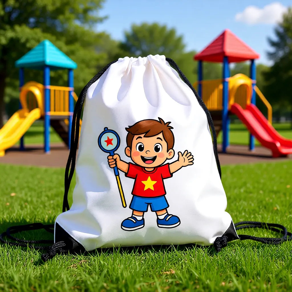 Personalisierter Kinder Turnbeutel mit fröhlichem Jungen Motiv – perfekt für Kindergarten und Ausflüge